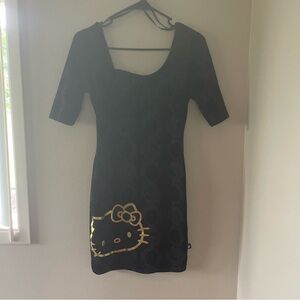 Hello Kitty Black Mini Dress with Gold Detail